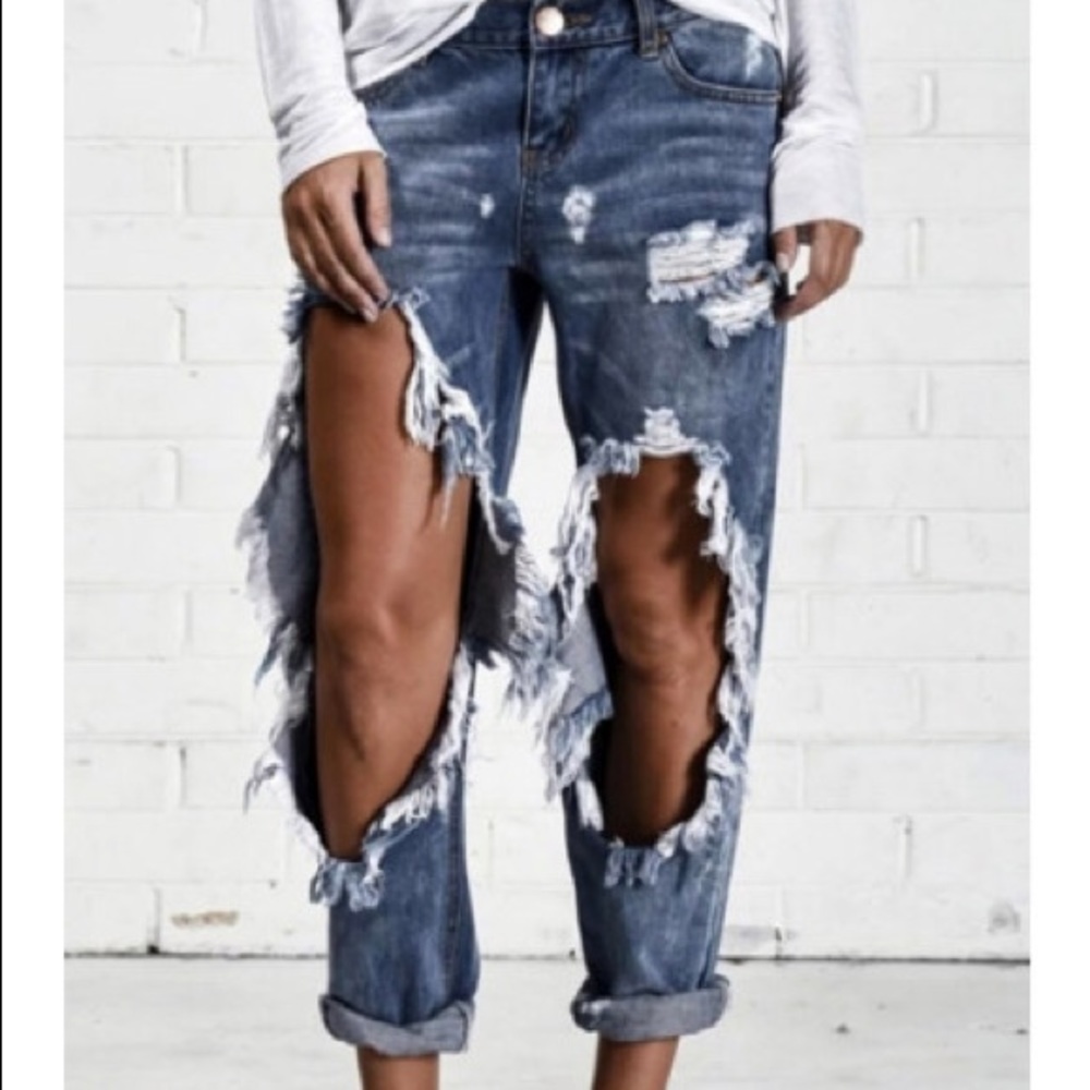 Destroyed rip boyfriend jeans Moto Topshop 30w